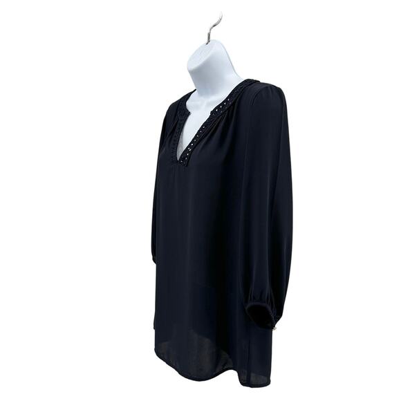 Banana Republic Cut-Out V-neck Tunic Top Women Small Navy Long Sleeve Perforated - Picture 3 of 7